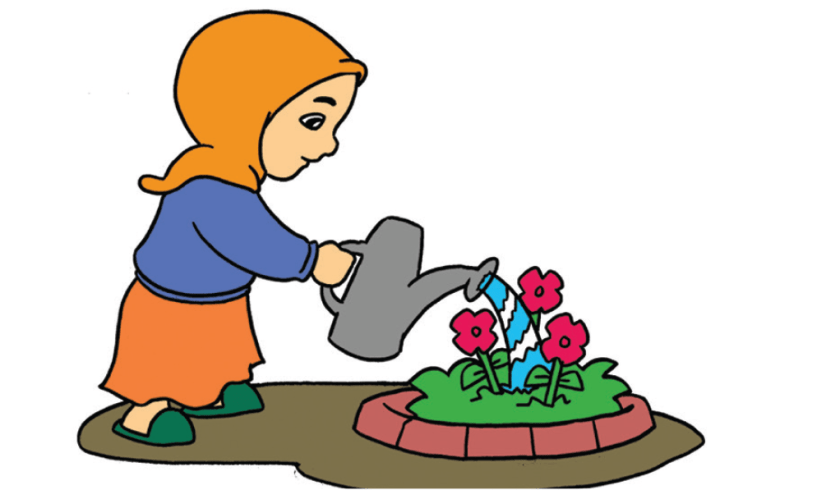 Anak menyiram bunga